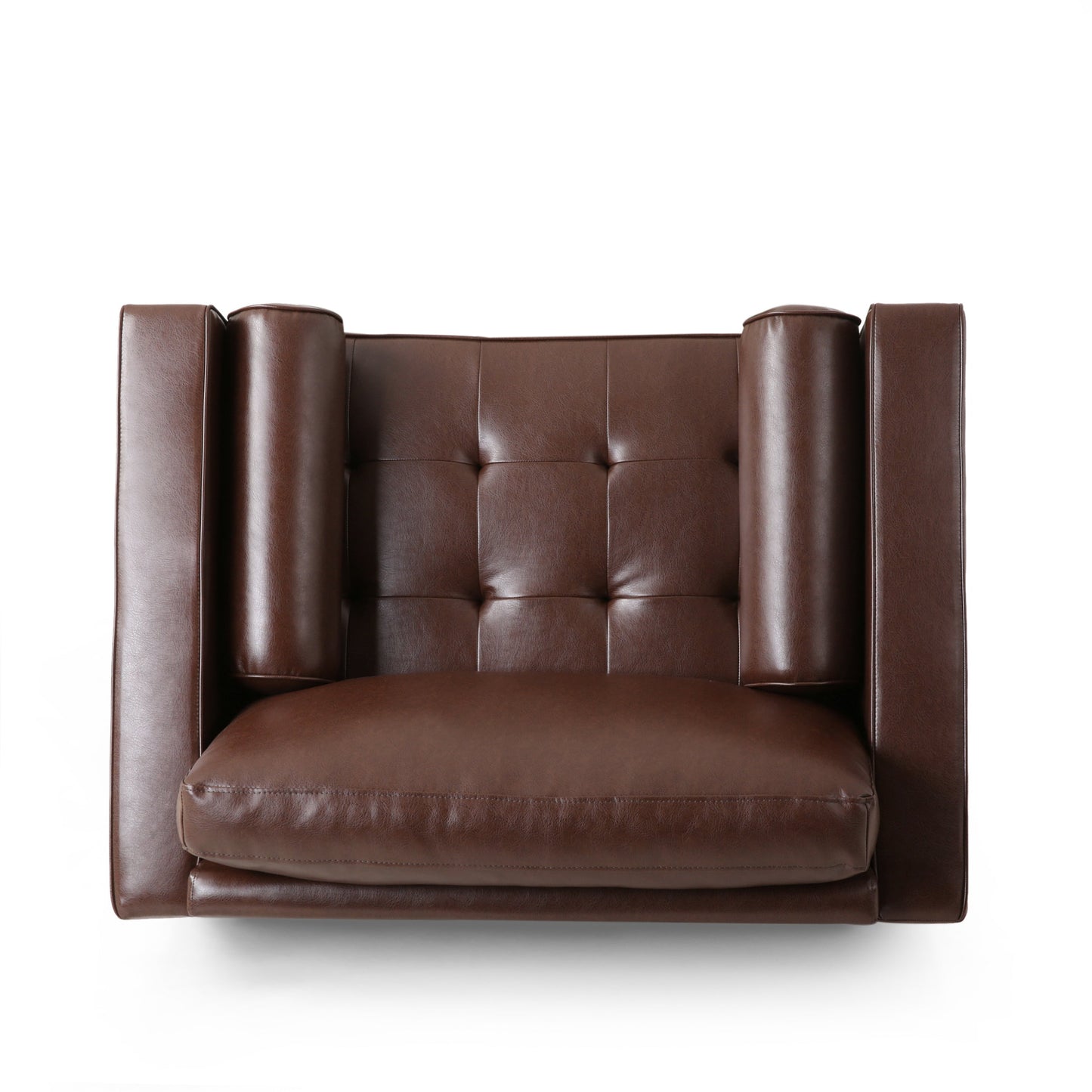 Sophisticated Club Chair with Dark Brown Faux Leather and Birch Wood