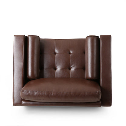Sophisticated Club Chair with Dark Brown Faux Leather and Birch Wood