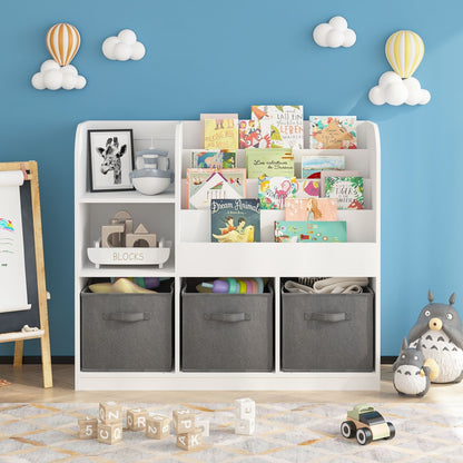 Bookcase And Bookshelf With 3 Collapsible Drawers, Multifunctional Display Stand