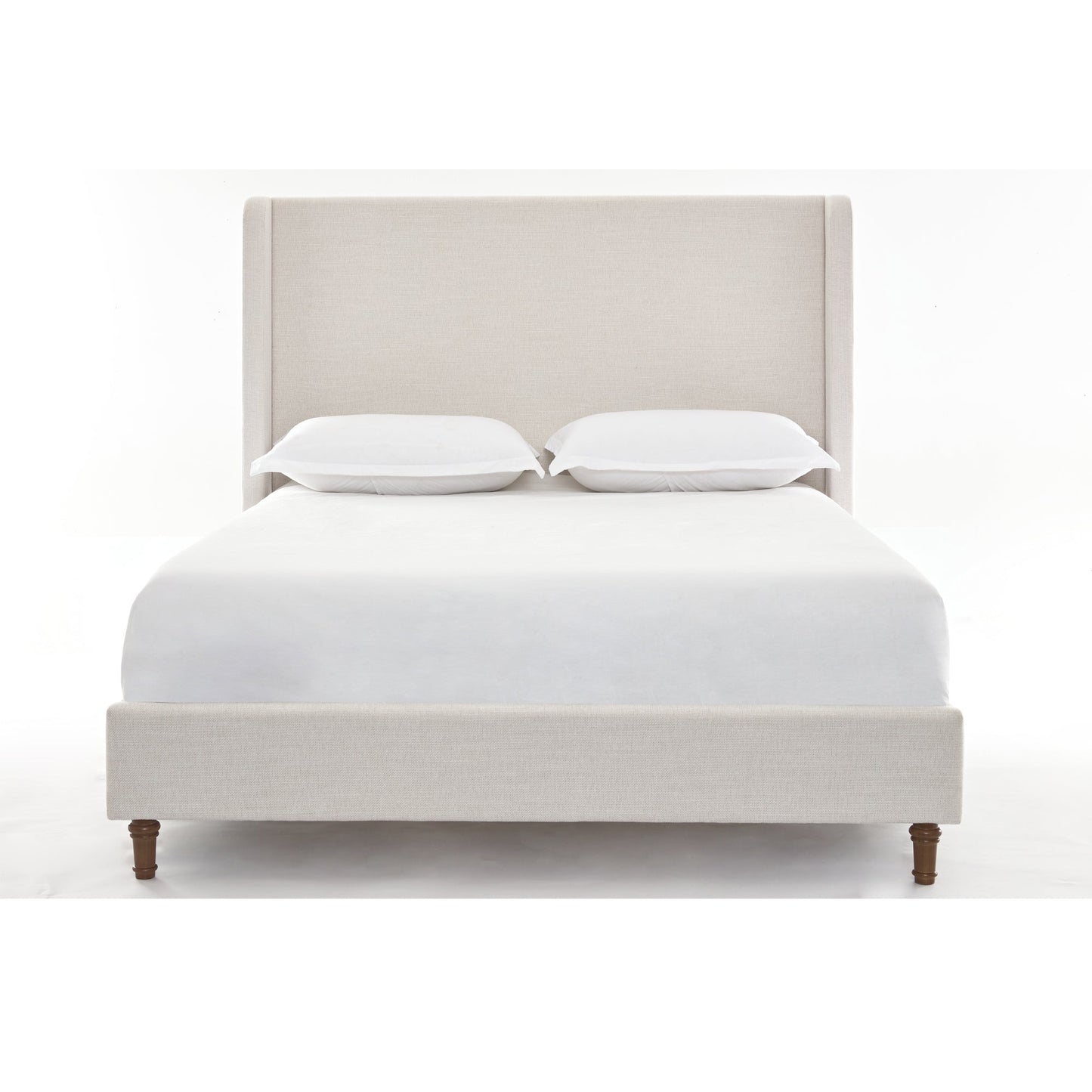 Hayden King Size Upholstered Wingback Bed with Textured Ivory Canvas and Tall 54' Headboard
