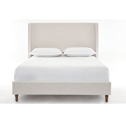 Hayden King Size Upholstered Wingback Bed with Textured Ivory Canvas and Tall 54' Headboard