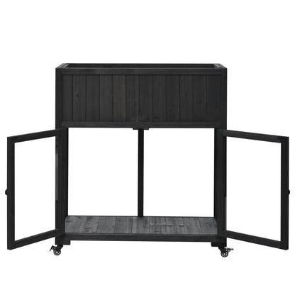 TOPMAX Patio Mini Wood Cold Frame Greenhouse with Wheels