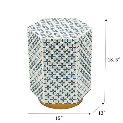 15x13x18.5" Hexagonal Accent Table with Blue Capiz Design and Gold Base