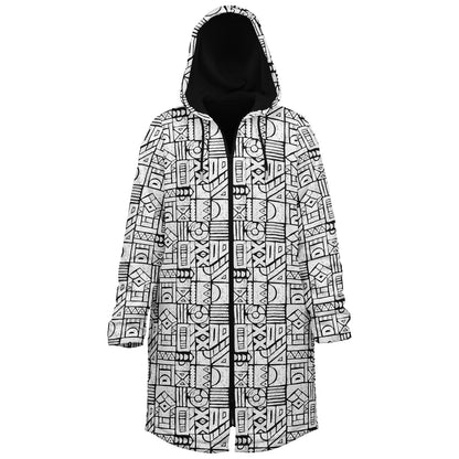 Zentangle Cuddle Coat | Unisex Minky Sherpa Lined Coat with Hood, Zipper and Pockets | Women and Mens Festival Coat | Mountain Fashion