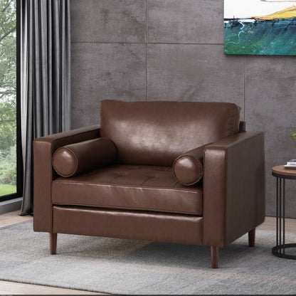 Sophisticated Club Chair with Dark Brown Faux Leather and Birch Wood