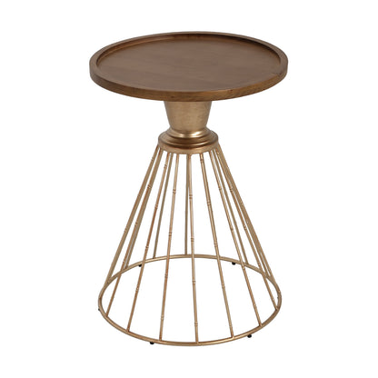 Hollow Edge Retro Art Pine Side Table with Antique Gold and Natural Color