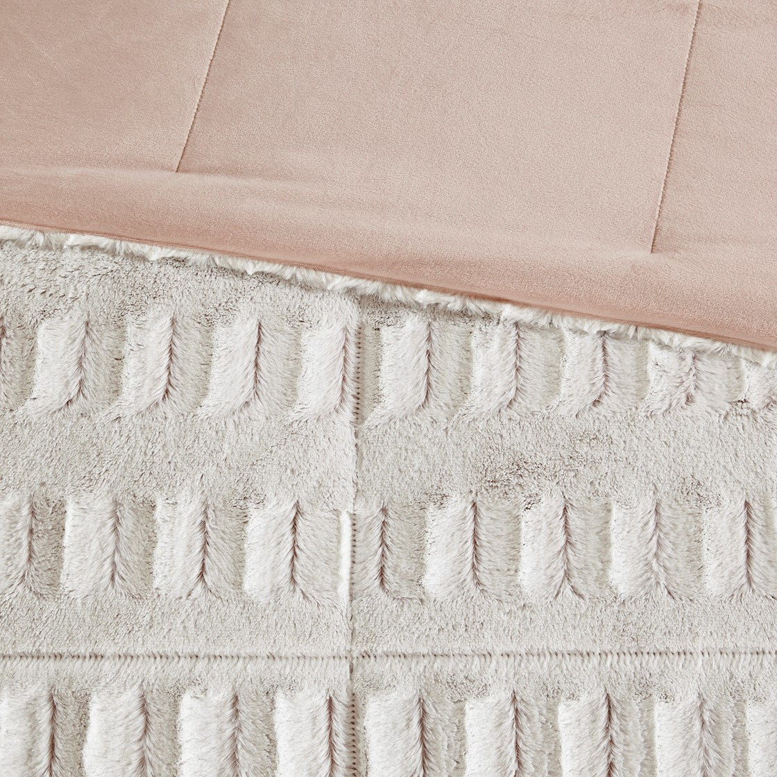 Full/Queen Back Print Long Fur Comforter Mini Set