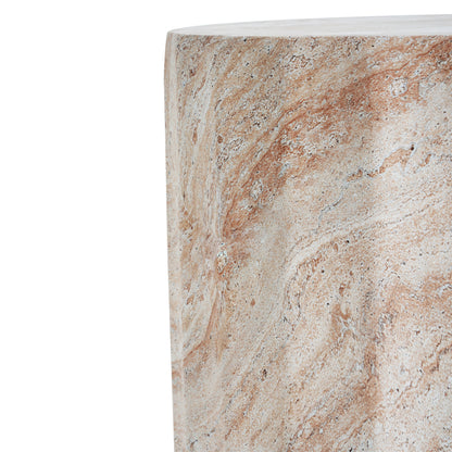 Elegant Indoor/Outdoor Lightweight Concrete Cylinder Side Table with Travertine Finish