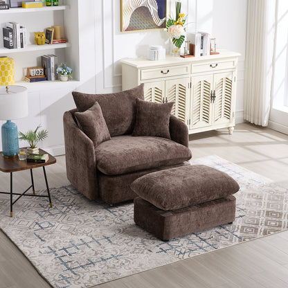 46.1" W Upholstered Oversized Swivel Accent Chair with Ottoman