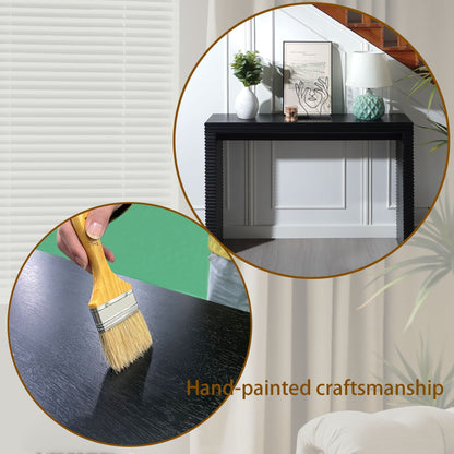 47" Modern Black Wood Console Table with Ribbed Legs
