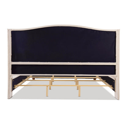 Marcella Upholstered Shelter Headboard Bed Set, King, Sky Neutral Beige Polyester