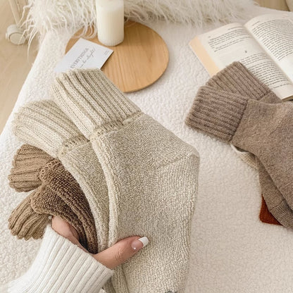 Ins Knitted Socks Winter Warm Thickened Solid Loop Socks High Ribbed Sweat-absorbent Floor Sock
