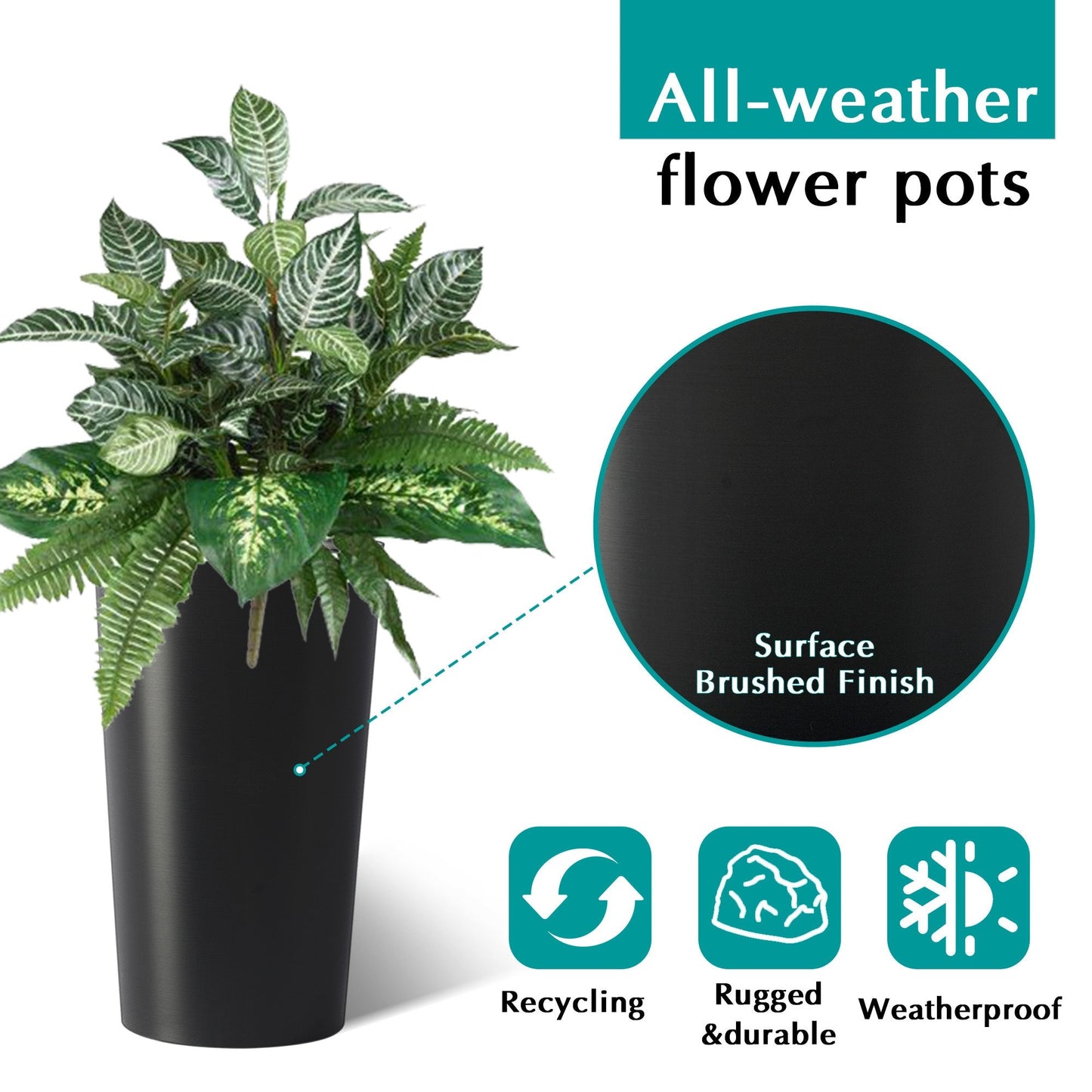 2 Pack Tall 21.7 in Modern Square Planters for Indoor and Outdoor Use