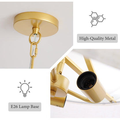 3-Light Gold Fabric Drum Pendant Light