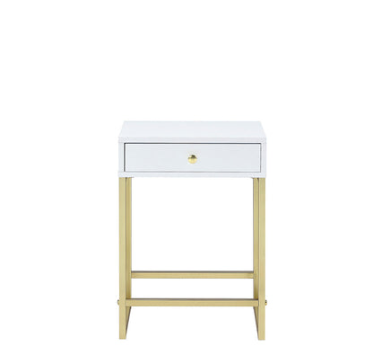 Coleen White & Brass Finish Accent Table with Drawer