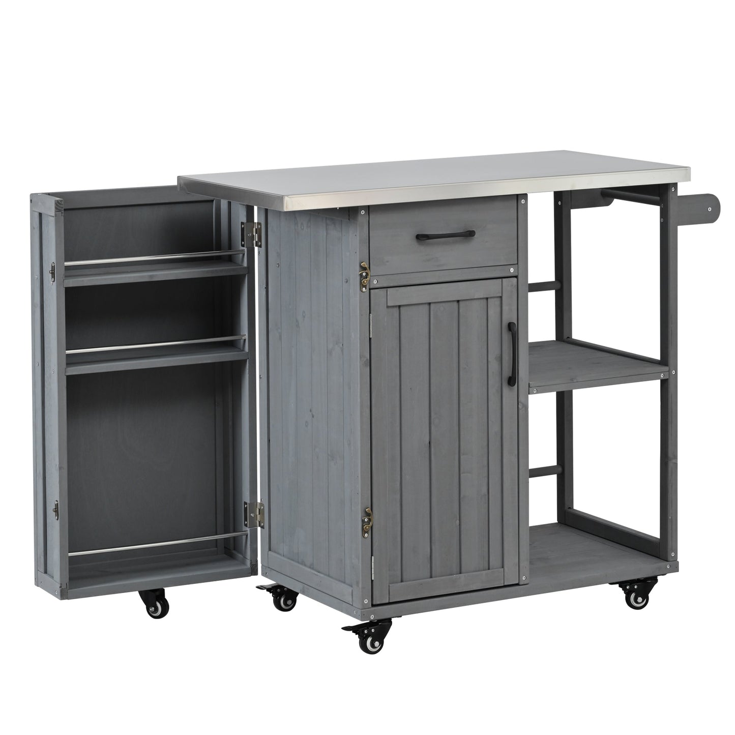 Outdoor Kitchen Island Fir Wood Prep Station with Stainless Steel Top