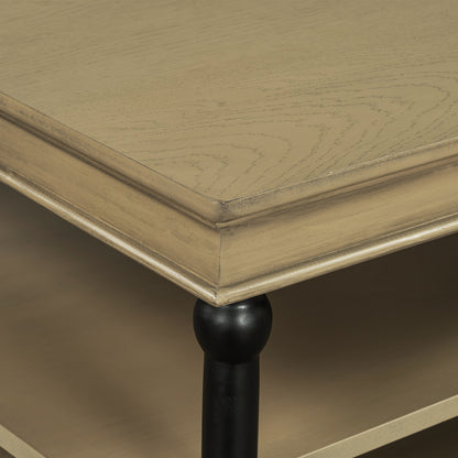 55.1' Wood Coffee Table with Black Legs and Open Storage Shelves