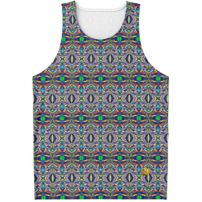 Holographic Print Tank Top – Trippy Geometric Festival Shirt with Optical Illusion Pattern