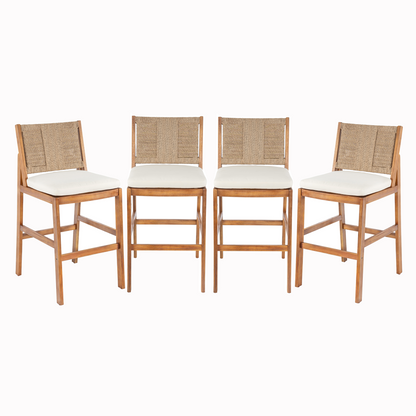 4 Pieces Natural Outdoor Bar Stool Solid Acacia Wood and Woven Wicker