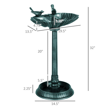 Outsunny 32" Antique Bird Bath with Pedestal Flower Planter Base