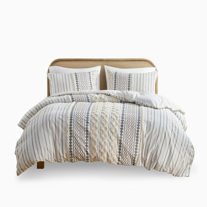 Full/Queen Cotton Printed Duvet Cover Set with Chenille