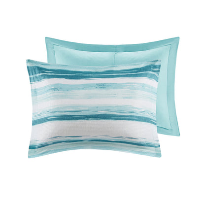 8 Piece Printed Seersucker Comforter and Quilt Set Collection Aqua Full/Queen