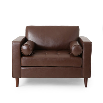 Sophisticated Club Chair with Dark Brown Faux Leather and Birch Wood