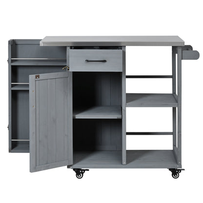 Outdoor Kitchen Island Fir Wood Prep Station with Stainless Steel Top