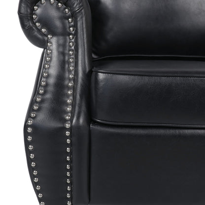 Contemporary Black PU Club Chair with Nailhead Trim and Rolled Armrests