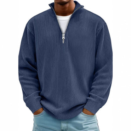 Corduroy Zipper Stand Collar Sweatshirt Fashion Warm Solid Color Long Sleeve Top Men's Casual Polo Shirt Clothing