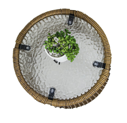 6PCS Outdoor Patio Balcony Natural Color Wicker Sofa Chair Set with Beige Cushion,Round Tempered Glass Table
