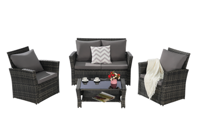 4 Pieces Outdoor Patio Furniture Sets Garden Rattan Chair Wicker Set