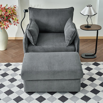 Comfy Corduroy Oversized Chaise Lounge Chair with Ottoman and Storage