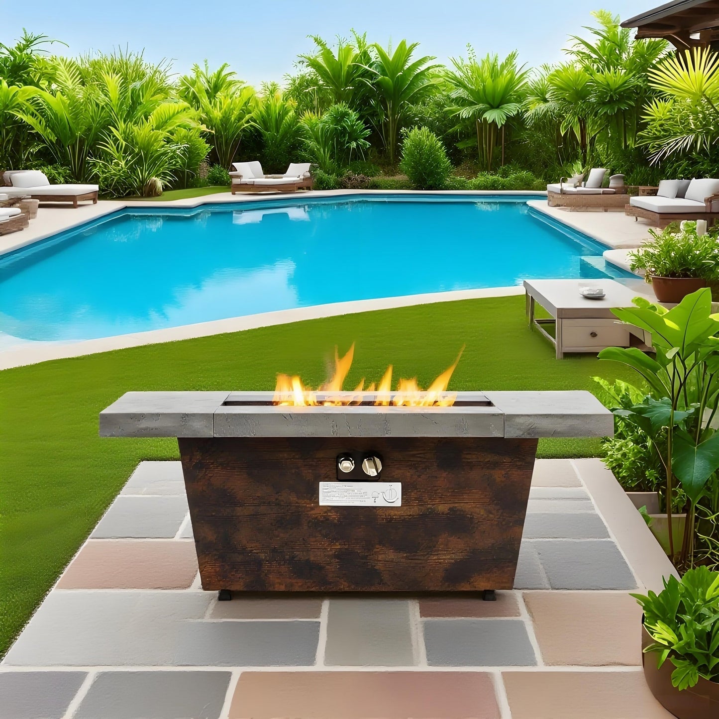 42 Inch Gas Fire Pit Table with Cement Texture Finish