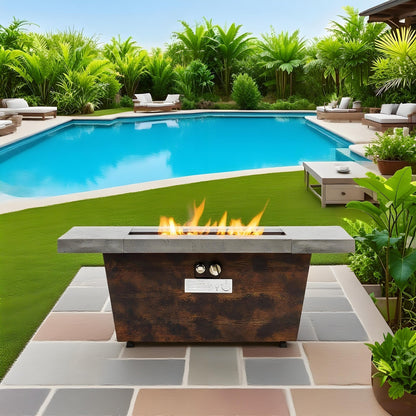 42 Inch Gas Fire Pit Table with Cement Texture Finish