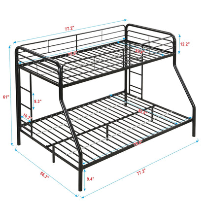 Modern Twin Over Full Metal Bunk Bed with Trundle and Dual Side Ladders