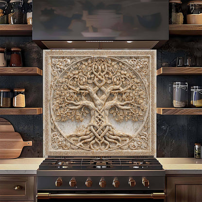 Twin Roots Tempered Glass Backsplash – Tree of Life Kitchen Backsplash