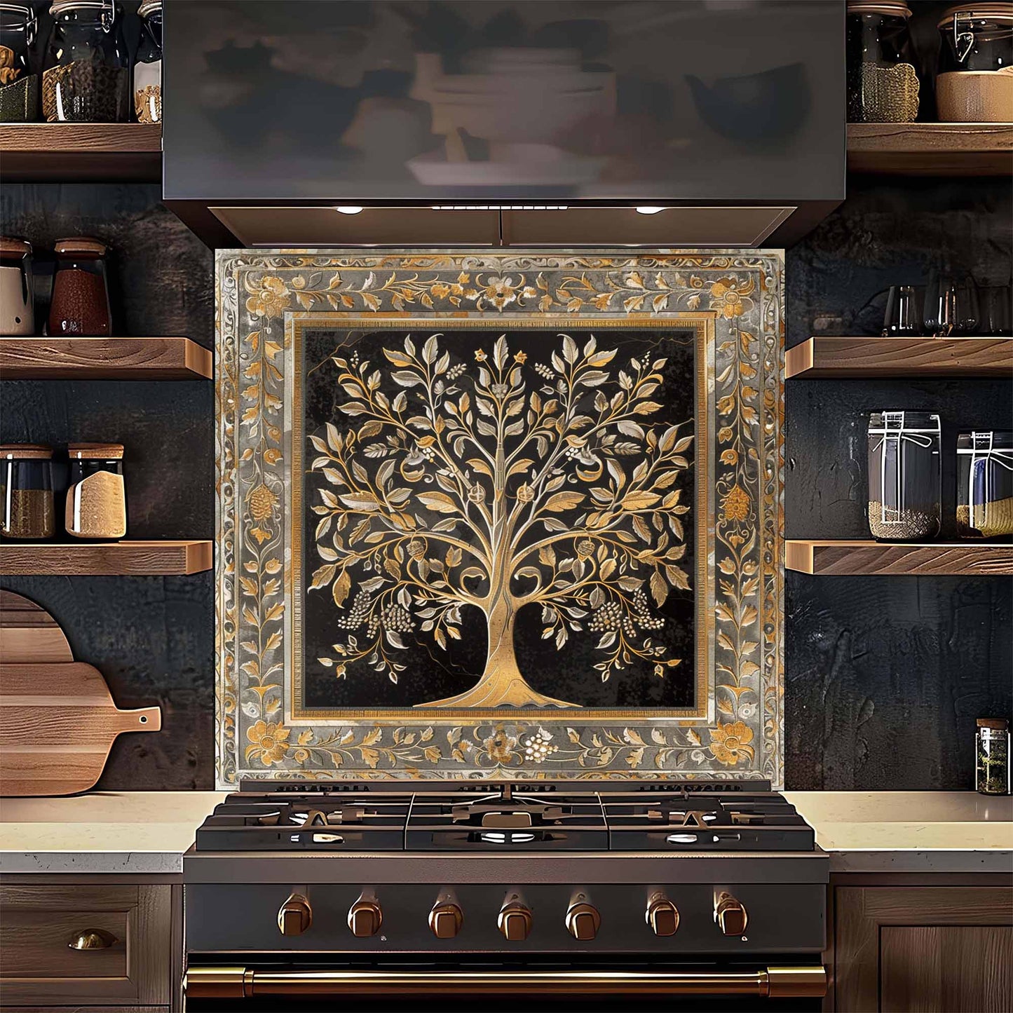 Regal Bloom Tempered Glass Backsplash – Tree of Life Kitchen Backsplash Behind Stove