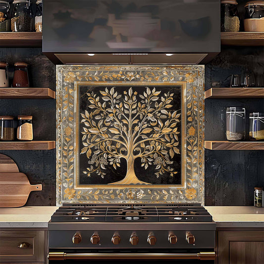 Regal Bloom Tempered Glass Backsplash – Tree of Life Kitchen Backsplash Behind Stove