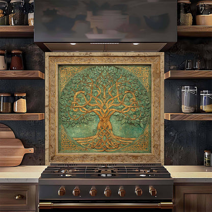 Emerald Gold Tree Tempered Glass Backsplash – Tree of Life Kitchen Backsplash