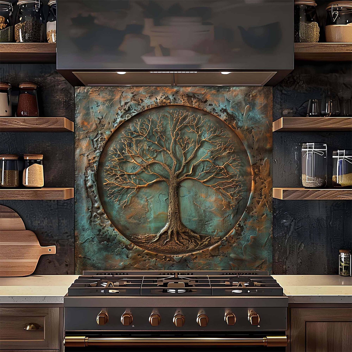 Verdigris Copper Look Tempered Glass Backsplash – Kitchen Backsplash Behind Stove