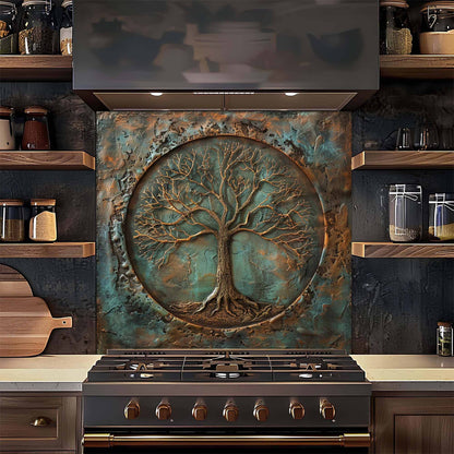 Verdigris Copper Look Tempered Glass Backsplash – Kitchen Backsplash Behind Stove