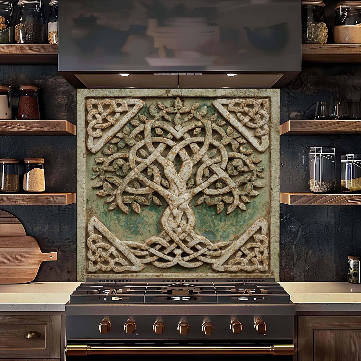 Stoneleaf Knot Tempered Glass Backsplash – Tree of Life Kitchen Backsplash