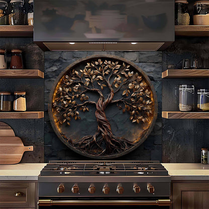 Shadowroot Circle Tree Glass Backsplash – Tempered Glass Backsplash for Kitchen