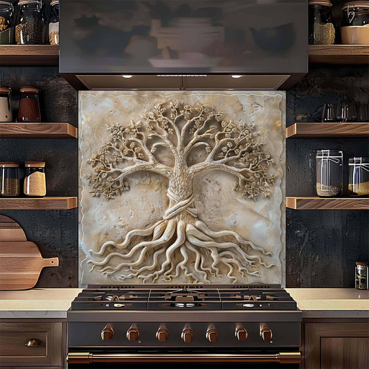 Earthen Roots Kitchen Backsplash –  Tree of Life Glass Backsplash for Stove
