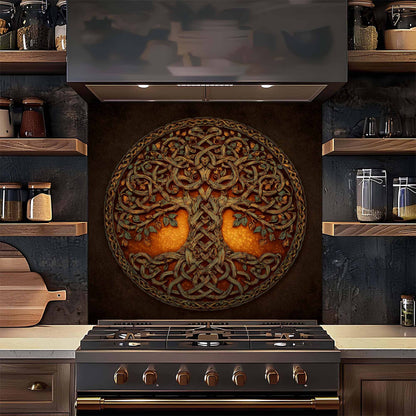 Celtic Flame Tempered Glass Backsplash – Tree of Life Kitchen Backsplash
