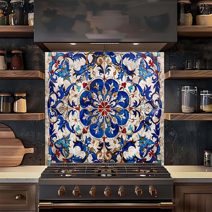 Custom Kitchen Backsplash – Ottoman Blue Tile Tempered Glass Stove Backsplash