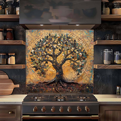 Rustic Mosaic Kitchen Backsplash – Mediterranean Tree of Life Glass Backsplash