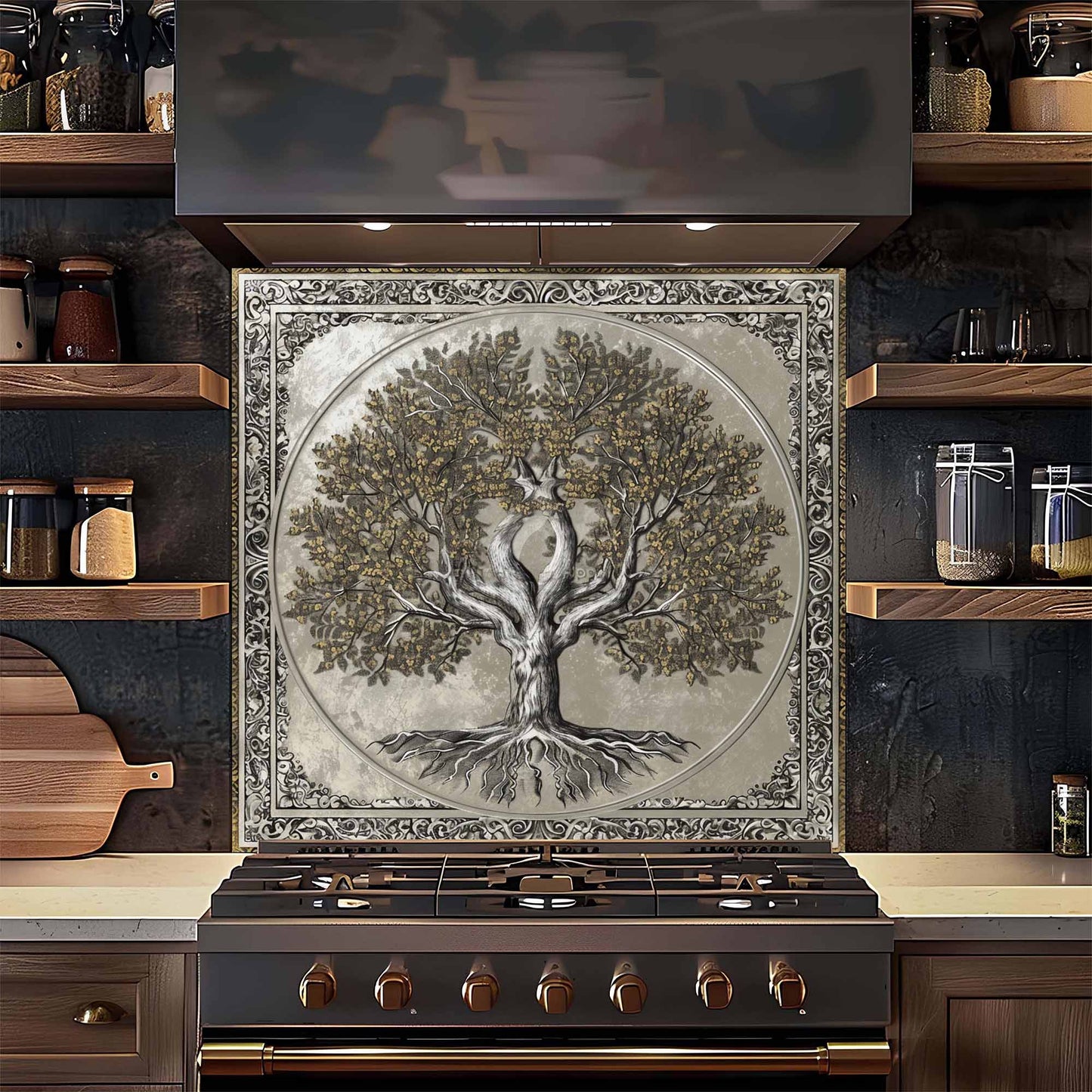 Sacred Unity Kitchen Backsplash –  Tree of Life Glass Backsplash for Stove