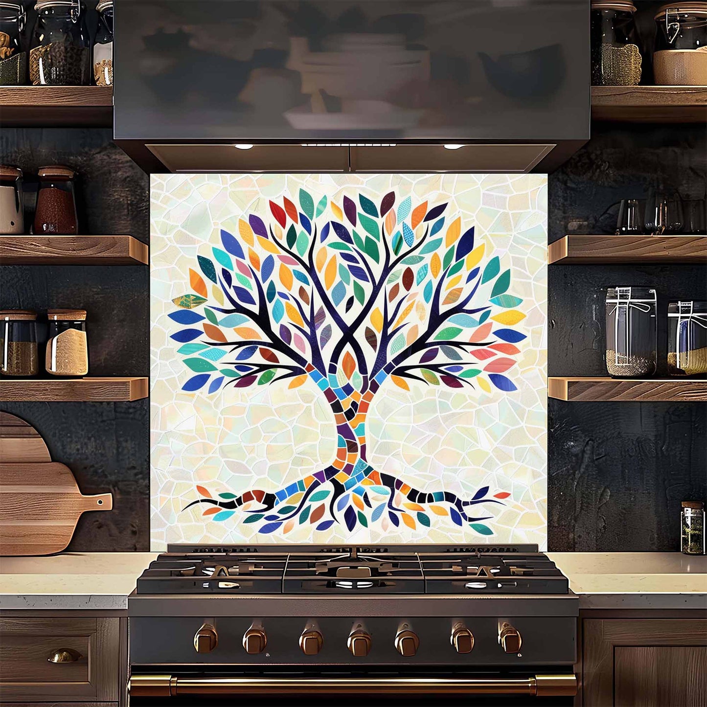 Mosaic Tempered Glass Backsplash – Tree of Life Kitchen Backsplash for Stove or Sink